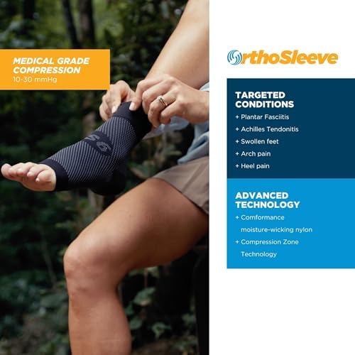 OrthoSleeve FS6 Foot Bracing (Single Sleeve) treats Plantar Fasciitis, Achilles Tendonitis and relieves heel pain in a soft, moisture-wicking fabric