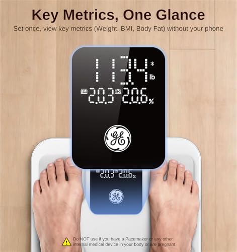 GE Smart Scale for Body Weight: Body Fat, BMI, Digital Bathroom Scale - 14 Body Composition Analyzer Health Monitor, Highly Accurate Bluetooth Weighing Scale with App 400 lb, 11 Inch
