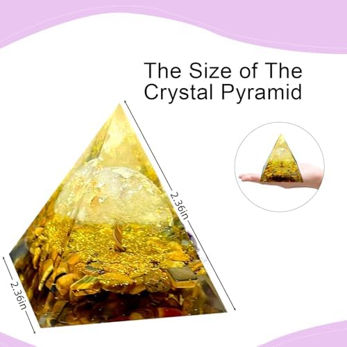 Tree of Life Orgone Pyramid,Natural Energy White Crystal Tiger's Eye Stone Orgonite Healing Crystal Pyramid,for Reduce Stress,Balance Chakra,Meditation Attract Luck,Wealth Health(6cm)