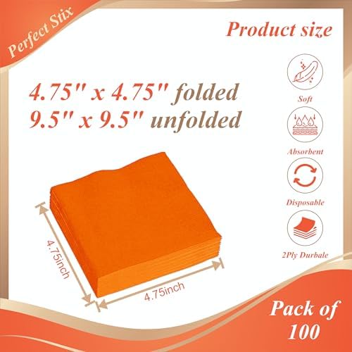 Perfectware Orange Halloween Cocktail Napkins, 2-Ply, 300 Count
