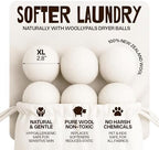 WoollyPals Dryer Balls (6-Pack, XL Size) - 100% New Zealand Wool - No More Dryer Sheets - Eco Dryer Balls - Reusable - Softens Laundry - Reduces Drying Time & Static - with Storage Bag (Plain White)