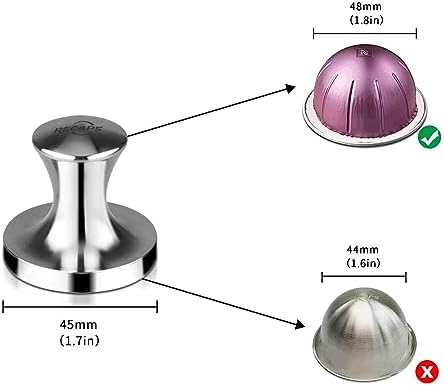 RECAPS Stainless Steel Espresso Coffee Tamper Filling Tool Reusable Coffee Filter Refillable Filter Compatible with Nespresso Vertuo Vertuoline Original Pods 45mm