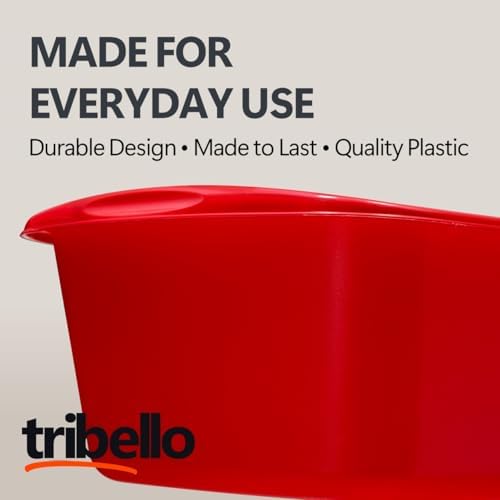 Tribello Plastic Wash Tub Dishpan Basin and Foot Bath for Soaking Feet, Laundry Hand Wash Bucket, Dish Pans for Washing and Storage Cleaning Supplies - 12 Quarts - Heavy Duty - Made in USA (Red)