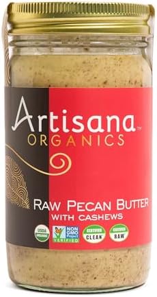 Artisana Organics Raw Pecan Butter with Cashews - No Sugar Added, Just Two Ingredients - Vegan, Paleo, and Keto Friendly, Non-GMO, 14oz Jar
