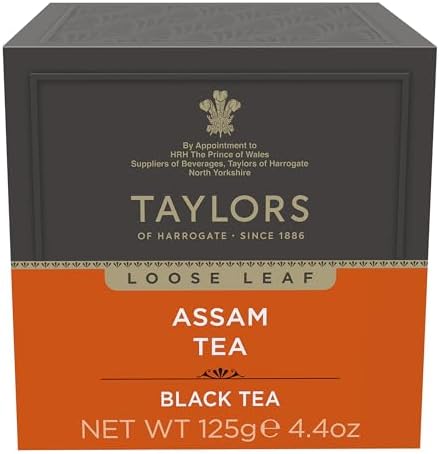 Taylors of Harrogate Pure Assam Black Tea, Loose Leaf, 4.41 Ounce Carton (Pack of 1), Full-bodied, Satisfying & Malty, Caffeinated, Premium Whole Leaf Tea