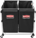 Rubbermaid Commercial Products Collapsible X Cart, Black Multistream, Steel Industrial Laundry/Trash Cart with Wheels for Hotels/Hospitals/Nursing Homes/Offices