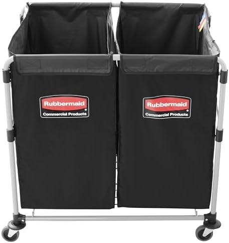 Rubbermaid Commercial Products Collapsible X Cart, Black Multistream, Steel Industrial Laundry/Trash Cart with Wheels for Hotels/Hospitals/Nursing Homes/Offices