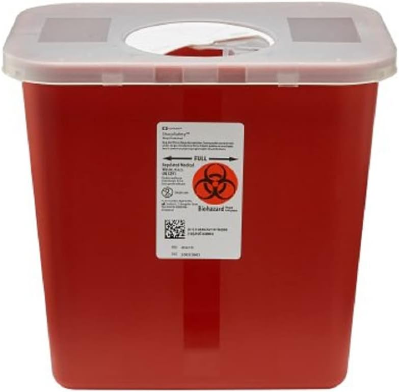 Kendall Multi-Purpose Sharps Containers 2 Gallon 10" h X 7.25" d X 10.5" w Red Container W/Rotor Lid - Model 8970 - Each