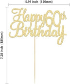 Gyufise 1 Pack Happy 60th Birthday Cake Topper Gold Glitter Happy Birthday Cake Topper Happy 60 Birthday Cake Decoration for 60th Wedding Anniversary Party Decorations