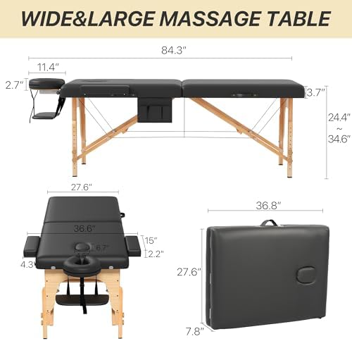 KCC Memory Foam Massage Table Premium Portable Foldable Massage Bed Height Adjustable, 84 Inches Long 28 Inchs Wide Home Salon Spa Bed Tattoo Table with Accessories &Carrying Case, Easy Set Up