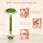 Jade Roller Gua Sha Set (Green) - Facial Massage Tool with Dual-Sided Roller