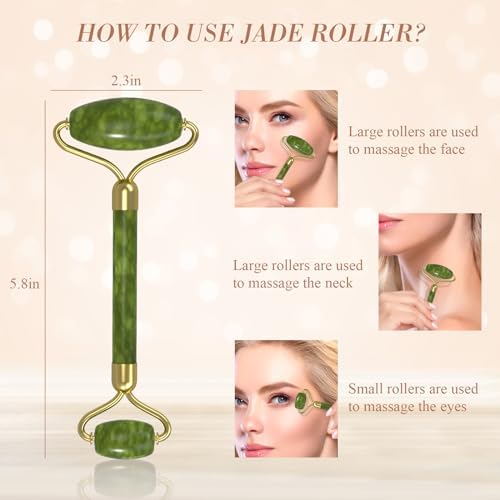 Jade Roller Gua Sha Set (Green) - Facial Massage Tool with Dual-Sided Roller