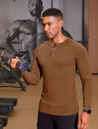COOFANDY Men's Muscle Slim Fit T-Shirt Long Sleeve Henley Shirts Casual Gym Workout Athletic Tee Shirts
