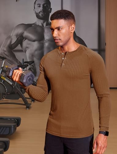COOFANDY Men's Muscle Slim Fit T-Shirt Long Sleeve Henley Shirts Casual Gym Workout Athletic Tee Shirts