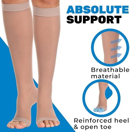 Made in USA - Sheer Compression Socks for Women 20-30mmHg Open Toe - Toeless Graduated Support Knee High Stockings - A215