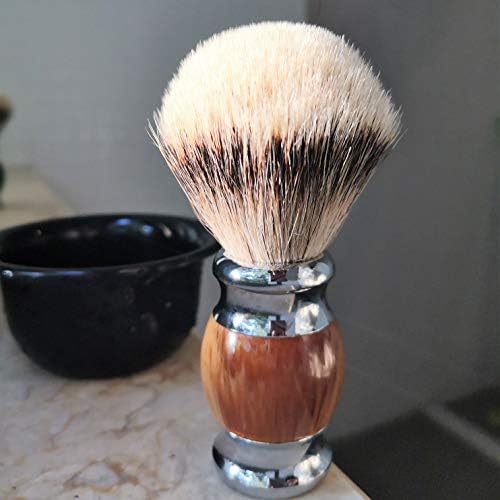 JEQUIL&CORENVEO 100% Silvertip Badger Hair Shaving Brush, Handmade Shaving Brush with Fine Resin Handle and Stainless Steel Base (Brown)