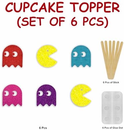 Pacmn Ghost Cupcake Toppers – Party Decorations, Gamer Birthday Supplies, Cake Picks, 80s Video Game Theme, DIY Printable or Precut Option