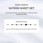 Saint Moritz Sateen Sheet Set - Queen, White - 400 Thread Count Luxury Cotton Sheets - Includes 1 Flat Sheet, 1 Fitted Sheet and 2 Pillowcases - Silky Soft Sateen Bedding