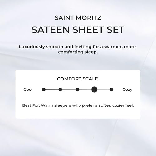 Saint Moritz Sateen Sheet Set - Queen, White - 400 Thread Count Luxury Cotton Sheets - Includes 1 Flat Sheet, 1 Fitted Sheet and 2 Pillowcases - Silky Soft Sateen Bedding