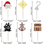24 Pack Pirate Cupcake Toppers Glitter Compass Skull Pirate Ship Treasure Box Ship Anchor Cupcake Picks Pirate Theme for Baby Shower Kids Birthday Party Cake Decorations Supplies
