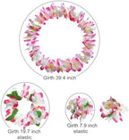 Hawaiian Luau Flower Leis Necklace Headband Bracelets Set,Perfect Luau Party Supplies for Summer Beach Vacations, Essential Party Decorations for Birthday, Graduation, and Wedding Celebrations (Pink)