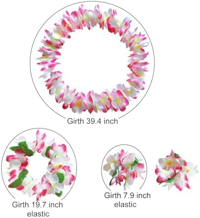 Hawaiian Luau Flower Leis Necklace Headband Bracelets Set,Perfect Luau Party Supplies for Summer Beach Vacations, Essential Party Decorations for Birthday, Graduation, and Wedding Celebrations (Pink)