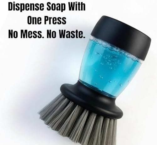 Soap Dispensing Dish Brush with Replaceable Heads – Leak-Proof Kitchen Scrub Brush for Dishes, Sinks & Pots – Ergonomic Non-Slip Handle