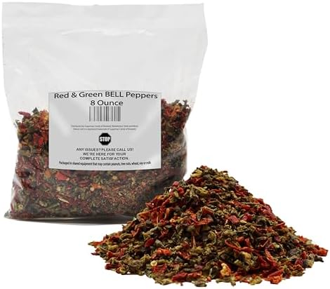 Red & Green BELL Peppers 8 Ounce Bulk Bag-Heat Sealed to Maintain Freshness-Crushed & Dried Spice Seasoning