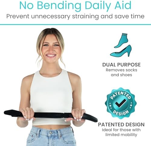 Vive Sock Remover Device for Seniors - Sock Aid and Shoe Horn for Compression Socks, Hosiery and Stockings - Sock Assist for Elderly, Men, Women - No Bending Daily Assistance Device
