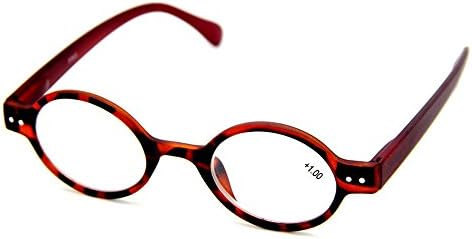 Agstum Designer Small round Oval Vintage Spring Hinge Reading Glasses Eyeglasses Readers (+1.75, Leopard frame with red temples)