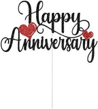 Happy Anniversary Cake Topper, Wedding Anniversary Cake Decorations, Birthday Wedding Anniversary Party Decoration Supplies, Black and Red Glitter