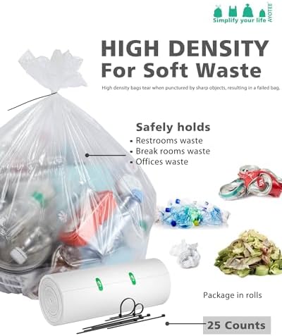 AYOTEE 23 Gallon Trash Bags with Zip Ties, Large Clear Trash Bags 20 Gallon, 50 Count Extra Large Garbage Bags Clear Garbage Bags for Home, Office, Recycling, Lawn and Leaf