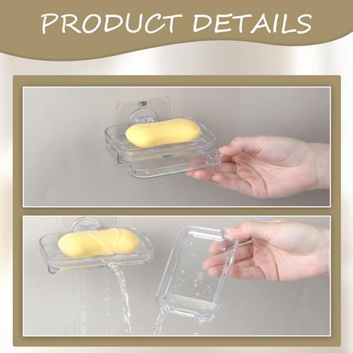 Clear Acrylic Soap Holder Self-Draining Bar Soap Dish Tray No Drilling Strong Adhesive Mount Hanging Soaps Rack Kitchen Sponge Saver for Bathroom Dormitory Sink Organizer