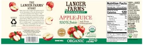 Langer Farms Organic Apple Juice, Not from Concentrate, 100% Juice, 32fl oz
