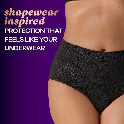 Always Discreet Boutique Incontinence and Postpartum Underwear for Women, Maximum Protection, Large, Black, 10 Count