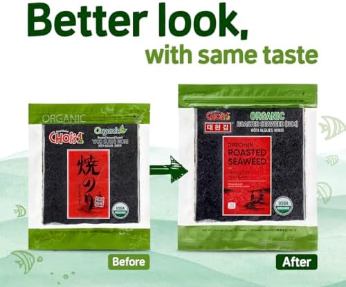 CHOI's 1 Organic Roasted Seaweed, Gim, Sushi Nori/ (50 full sheets)/ Product of Korea/ Gold Grade- Vegan, Keto, Gluten Free, Full of Fiber, Vitamin, Mineral, High protein, Omega 3's
