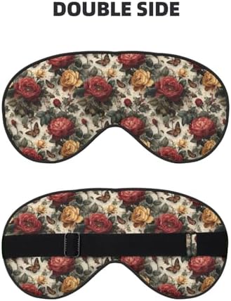 Roses and Butterflies Print Double Side Sleep Eye Mask, Adjustable Night Eye Cover for Women Men