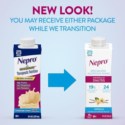 Nepro Nutrition Shake for People on Dialysis, 19g Protein, 420 Calories, Vanilla, 8 fl oz, Pack of 24