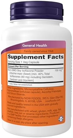 NOW Foods Supplements, Soy Isoflavones, 60 mg (Plant Compounds Particularly Concentrated in Soybeans, like Genistein, Daidzein and Glycitein), 120 Veg Capsules