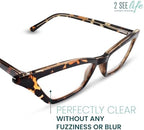 2SeeLife Premium Cat Eye Reading Glasses for Women – Narrow-Medium Fit, Sturdy Frame, Spring Hinges, Stylish Funky Readers, Brown Tortoise, +0.75