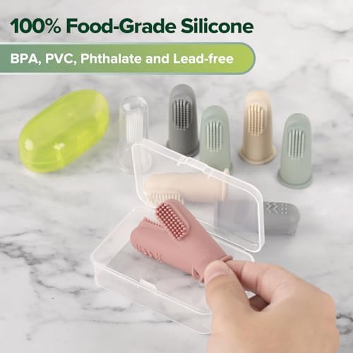 haakaa Silicone Baby Finger Toothbrush, Oral Care for Infants&Babies&Toddlers&Kids, Soft Food Grade Silicone, 0 Months+, 2 Pack, Pea Green