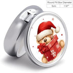 Santa Hat Gift and Merry Christmas Pill Organizer Round Pill Box Small Pill Case with 3 Compartment Travel Pill Container Portable Medicine Box Metal Medicine Organizer Medication Holder