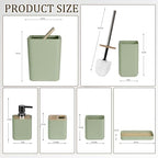 CERBIOR Bathroom Accessories Set 6 Piece Bamboo Bath Ensemble Includes Soap Dispenser, Toothbrush Holder, Toothbrush Cup, Soap Dish for Decorative Countertop and Housewarming Gift (Green)
