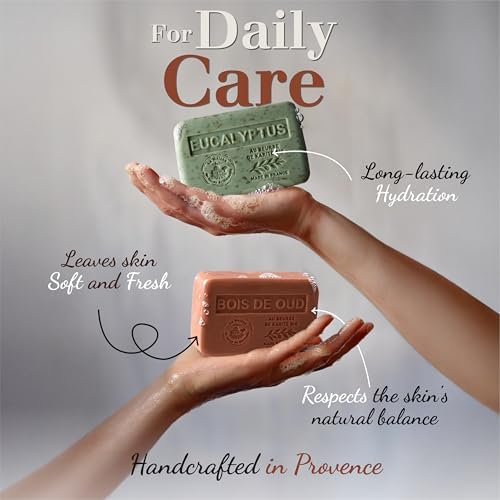 Exfoliating Lavender Soap Bars 3xPack – Enriched With Organic Shea Butter - 97% Natural Ingredients - Traditionally Made - French Milled in Provence - Gentle For Skin – 3x8.8 oz - La Maison Du Savon