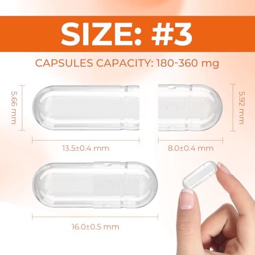 Empty Gelatin Capsules Size 3 - (100 Count) Clear Small Empty Capsules Ideal for DIY Filling - Pill Gel Caps with 2 Filling Spoons for Capsule