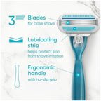 Gillette Venus Smooth Razor for Women, Includes 1 Reusable Razor Handle + 2 Count 3-Bladed Refills, Ergonomic Soft Grip Handle