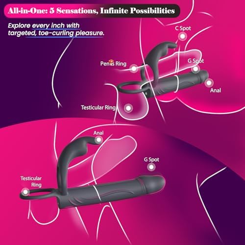 Vibrating Anal Butt Plug with Cock Ring Rabbit Clitoral Stimulator, Strap On Double Anal Dildo,Anal Couples Male Adult Sex Toys for Men Women,Fatdhu Small Penis Ring Vibrator Prostate Massager Sex Toy
