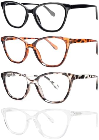 4 Pack Reading Glasses Blue Light Blocking Spring Hinge Fashion Readers Anti for Women Men