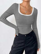 Zeagoo Women's Long Sleeve Scoop Neck Shirts Casual Slim Fit Rib Knit Tops Summer Fall Basic Business Work Tee