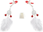 Feather Tassel Nipple Clips with Bells Adjustable Non Piercing Breast Nipple Clamps Sexy Feather Dangle Nipple Body Jewelry (White)